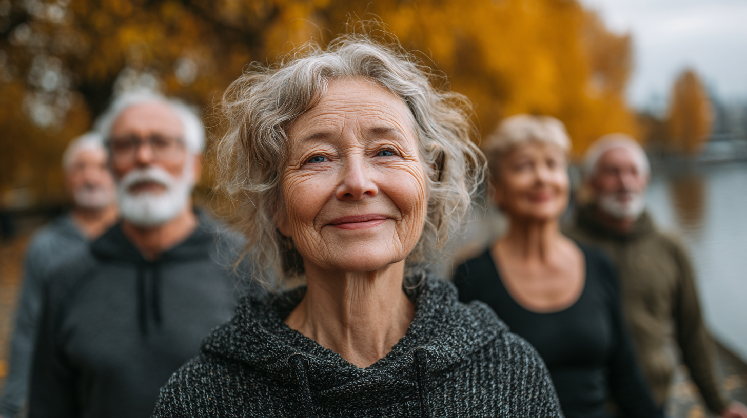 Idős ember jóga gyakorlást végez otthon tableten